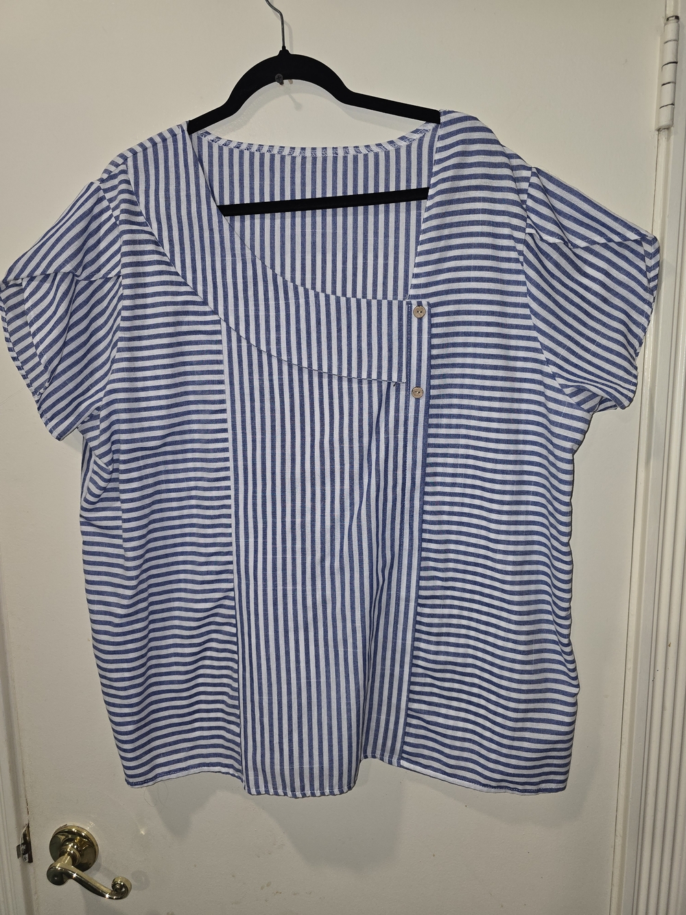 Blue & White Striped Short Sleeve Top